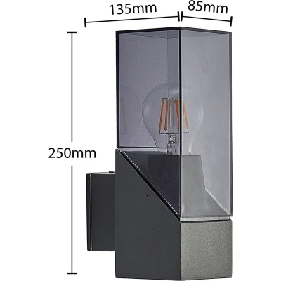 Afbeelding van Lucande Wandlamp buiten 1licht Aluminium, polycarbonaat H: 25 cm E27 antraciet, helder