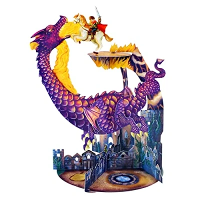 Afbeelding van SANTORO Klok, 3D pop up wenskaart draak en ridder voor kinderen, jongens, hem, verjaardag Mythe, verhaal, geschiedenis, folklore, fabel, boeken