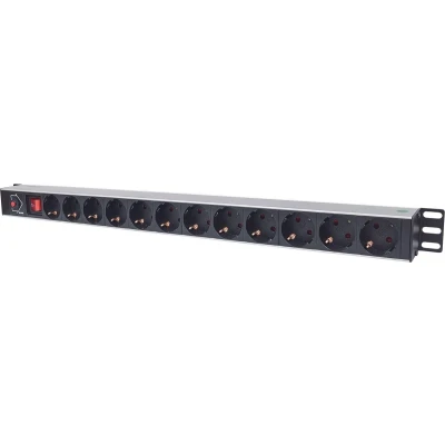 Afbeelding van Intellinet 714044 19 inch Stekkerdoos voor patchkast 1 HE Geaarde contactdoos Zwart