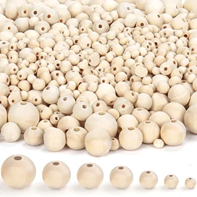 Afbeelding van Belle Vous 1000 stuks onbehandelde houten ballen, verschillende maten, kralen met gat, voor knutselwerk, sieraden, feestdecoraties en handwerk