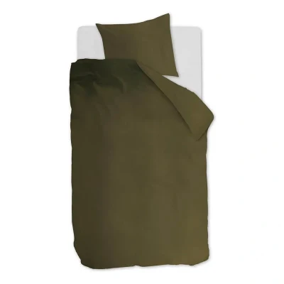 Afbeelding van Ambiante Cotton Uni dekbedovertrek Eenpersoons 140x200/220 Olijfgroen