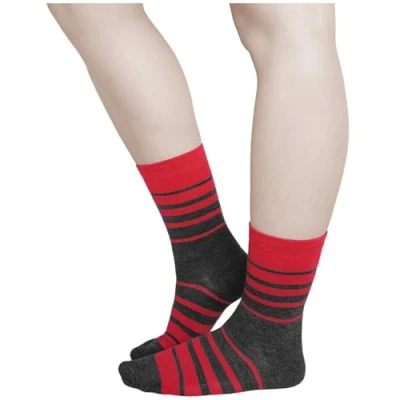 Afbeelding van VITSOCKS Warme sokken 80% merino wol fijne dames (3 paar) zacht comfortabel, Grijs rood strepen