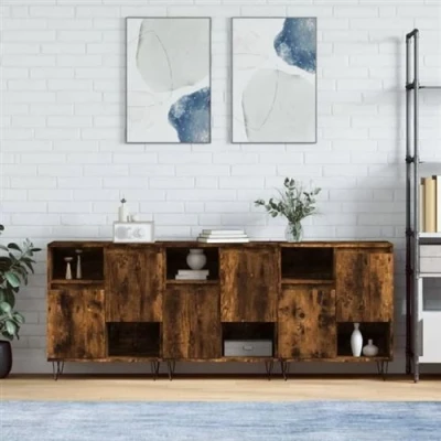 Afbeelding van Dressoirs 3 st bewerkt hout gerookt eikenkleurig