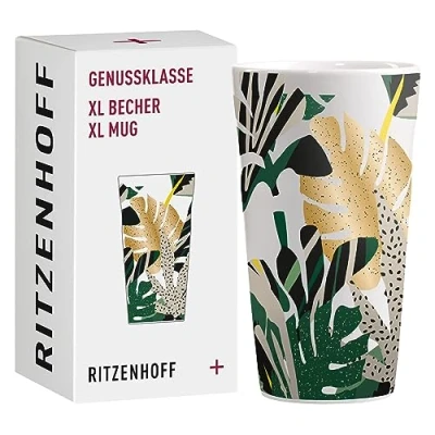 Afbeelding van RITZENHOFF 3741004 XL koffiemok 500 ml Genussklasse nr. 4 porseleinen mok met tropisch motief