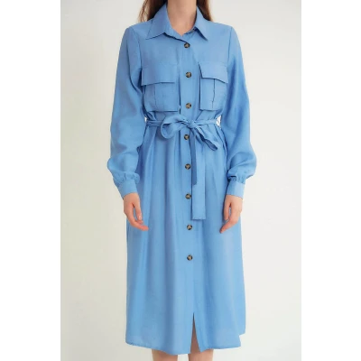 Afbeelding van Dames Blanco Lange Jurk M Blauw