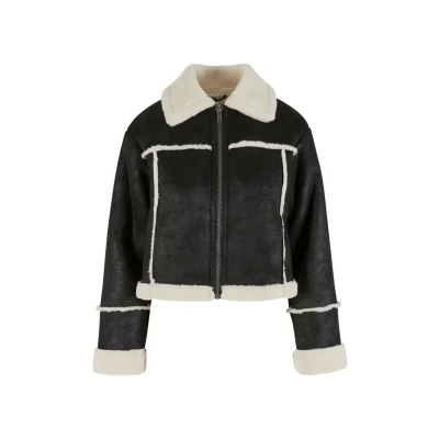 Afbeelding van Urban Classics Imitatieleren jas, Dames, Maat: XS, Black whitesand