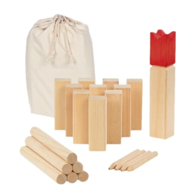 Afbeelding van Goki Houten Kubb Spel in Katoenen Zak, 21dlg.