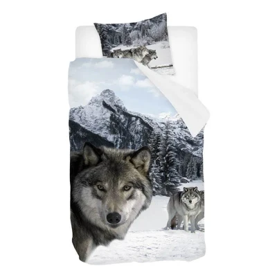 Afbeelding van Snoozing Wolf Flanel Dekbedovertrek Eenpersoons 140x200/220 cm Multi kleur
