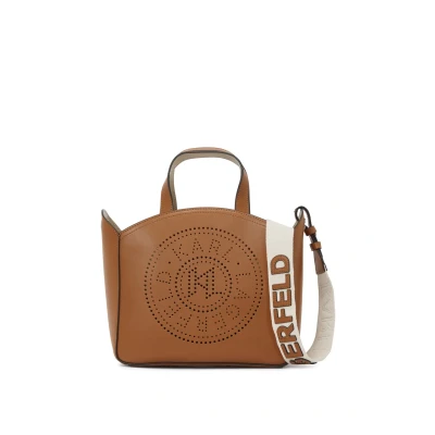 Afbeelding van KARL Lagerfeld Circle Perforated Handtas, Dames, Maat: One Size, Dark tan