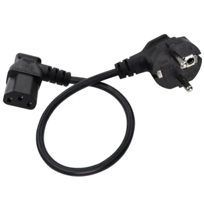 Afbeelding van HuaLiSiJi Stroomkabel, 90 graden gebogen, C13, IEC kabel, veiligheidscontact type F (CEE 7/4) naar C13 stekker, voor computer, tv, monitor, projector, enz. (zwart, 0,5 m)