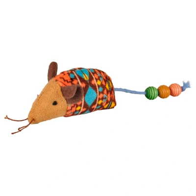 Afbeelding van Flamingo Indy Muizenkop Met Kralen Kattenspeelgoed 100x20x45 mm Beige Oranje Turquoise