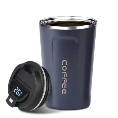 Afbeelding van LEYF 380 ml roestvrijstalen thermosbeker, koffiemok om mee te nemen, temperatuurweergave, slimme koffiemok, gemakkelijk nemen en geschikt voor op reis,
