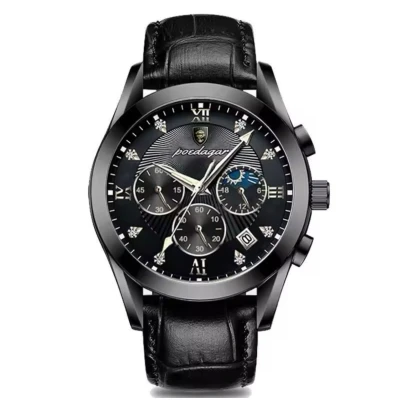 Afbeelding van Poedagar HerenHorloge Zwart met (Lederen Band)