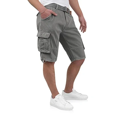 Afbeelding van Indicode Kjeld Cargoshorts voor heren, met 6 zakken en riem van 100% katoen, zomerbermuda Het leger.
