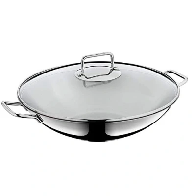 Afbeelding van Wmf Macao Wok Set, 2 Delig, Wokpan, 36 Cm, Met Glazen Deksel, Cromargan Gepolijst Roestvrij Staal, Ongecoat, Inductie