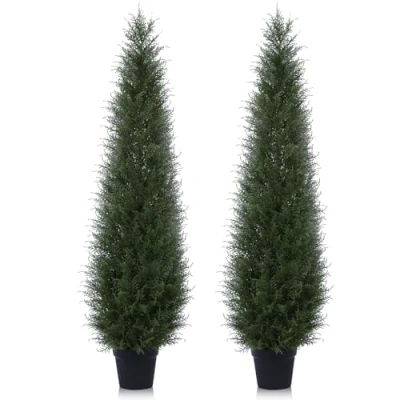 Afbeelding van Kazeila Kunstmatige Cederplant 150cm Kunstcederboom, Kunstboom Buiten UV bestendig voor Thuis Woonkamer Slaapkamer Kantoor Decoratie (2 pack)