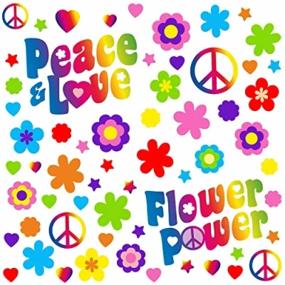 Afbeelding van Flower Power I Peace and Love stickerset, meerkleurig, DIN A4 bladformaat, stickers voor fiets, laptop, mobiele telefoon, auto, weerbestendig