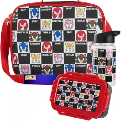 Afbeelding van Get Trend Sonic The Hedgehog Set van 3 drinkflessen en lunchbox voor kinderen, schoolbenodigdheden, bento box, BPA vrij, waterdicht, Red