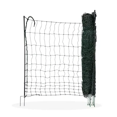 Afbeelding van horizont eenvoudig pluimveenet, dubbele kolf 50 m, 120 cm hoog, alles zonder elektriciteit, mobiele kippenomheining, tuinhek met pluimveestekkers