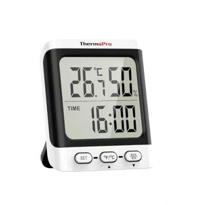 Afbeelding van ThermoPro TP152 Digitale hygrometer voor binnen, met klok, temperatuur en vochtigheidsmeter nauwkeurige vochtigheidsmeter, kantoor, babykamer