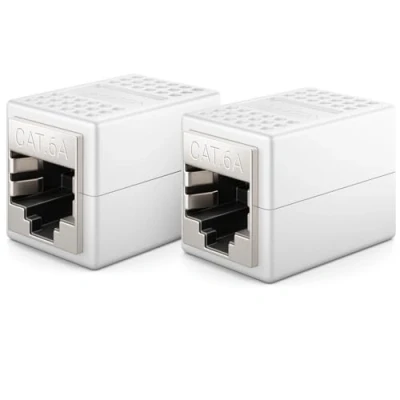 Afbeelding van deleyCON 2 x CAT6a koppeling kabelconnector netwerkkabel patchkabel ethernetkabel modulaire adapter afgeschermd bus 10 Gbit/s RJ45 DSL LAN wit