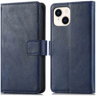 Afbeelding van iPhone 15 Hoesje Met Pasjeshouder iMoshion Luxe Bookcase Donkerblauw