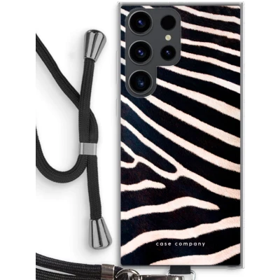 Afbeelding van hoesje met Koord geschikt voor Samsung Galaxy S23 Ultra Zebra Telefoonhoesje Zwart Bescherming aan alle Kanten en Over de Schermrand