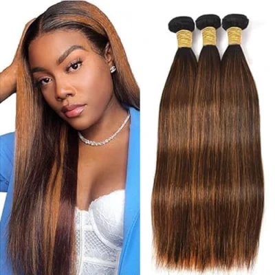 Afbeelding van Tuheerst Brown Human Hair Bundles Straight P430 Highlight Real 100% Unprocessed Brazilian Virgin 100g/PC 300g Total No Smell Tangle for Woman 3 32 Inches