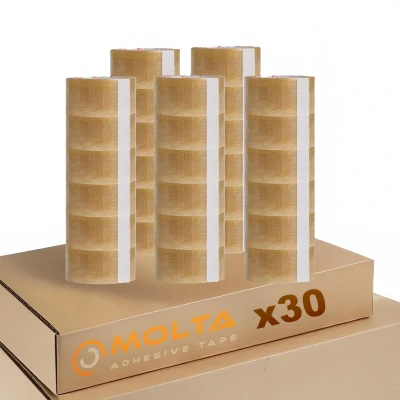 Afbeelding van MOLTA SOLVENTA PLUS TRANSPARANT Verpakkingstape 48 mm x 55 m Kartonnen tape voor pakketten en dozen 30 Rollen NATURAL RUBBER