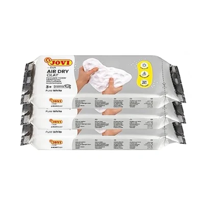 Image de Jovi Kit Air Dry de 3 unités 500 grammes Pâte à modeler autodurcissante base d&#039;argile humide, Séchage sans four, Couleur Blanc, Idéale pour les enfants ans et plus(P85/3)