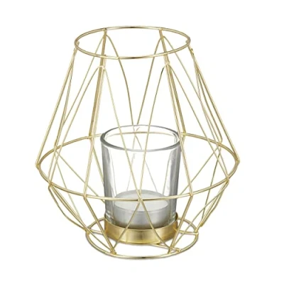 Afbeelding van Relaxdays waxinelichthouder metaal theelichthouder met glas hoog geometrisch goud