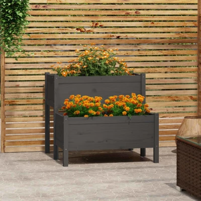Afbeelding van Plantenbak 84,5x84x75 cm massief grenenhout grijs