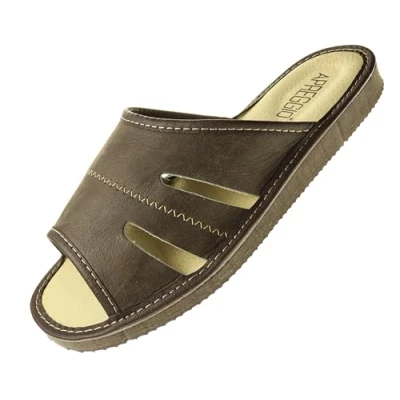 Afbeelding van APREGGIO leren pantoffels voor heren herenpantoffels pantoffels, Bruin