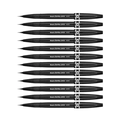 Afbeelding van Pentel Arts Brush Sign Pen Artist SESF30C AX, penseelstiften, extra fijne zachte punt, zwart, 12 stuks