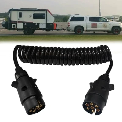 Afbeelding van verlengkabel, aanhanger, 7 polig, mannelijk, aanhangerkabel, spiraal, 3 m, kabel, voor vrachtwagen, caravan,