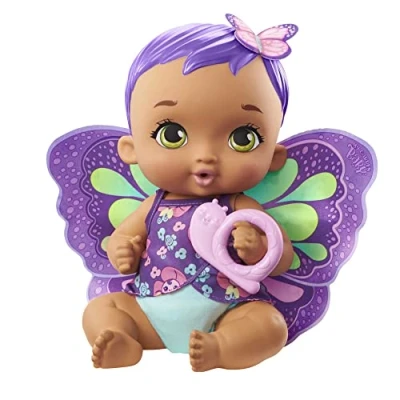 Afbeelding van My Garden Baby vlinder babypop drinkt en plast 30 cm paars met afneembare luier, kleertjes vleugels, pop voor kinderen vanaf 3 jaar, GYP11