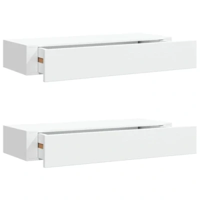 Image de vidaXL Étagères à tiroirs murales 2 pcs Blanc 60x23,5x10 cm MDF
