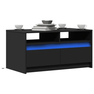 Afbeelding van Salontafel met LED verlichting bewerkt hout zwart