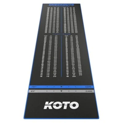 Afbeelding van KOTO Check Out Tapijt Blauw 285 x 80 cm, Incl. Score indicatie &amp; Oche Professionele Dartmat, Bescherming Vloer Dartpijlen, Dart Mat