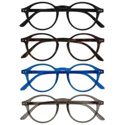 Afbeelding van OPULIZE REY Lunettes de lecture Lot 4 Monture ronde rétro Noir mat, motif tortue marron, bleu, gris Homme Femme Charnières à ressort RRRR56 1237 +1,50