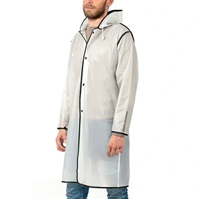 Image de PERLETTI Imperméable Homme Femme Transparent avec Capuche Poncho Garçon Fille Détails Réfléchissants Étanche Pluie Coupe Vent Veste Manteau Adulte Randonnées (M, Bordure Noire)