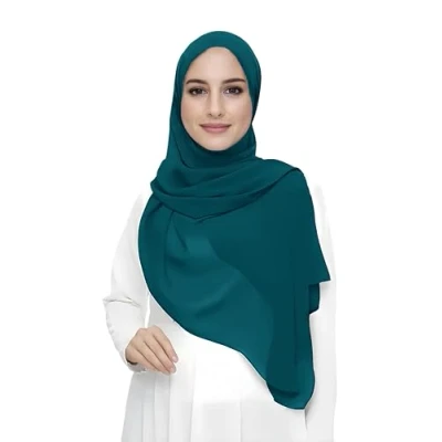 Afbeelding van Hijab sjaal voor moslimvrouwen, van chiffon, rechthoekig, lichte en soepele stof, Blauwgroen