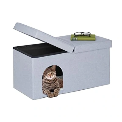 Afbeelding van Relaxdays kattenhuis opvouwbaar zitbankje kattenmand poef 38,5 x 74,5 37 cm grijs