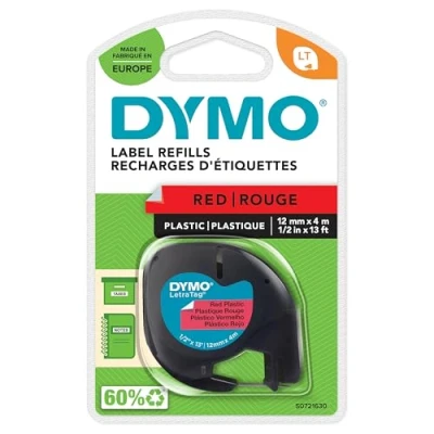 Afbeelding van Labeltape Dymo Letratag 91203 plastic 12mm zwart op rood