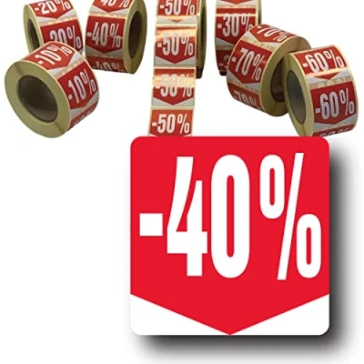 Afbeelding van Affichesstore 30286 rol met 500 zelfklevende etiketten, 40% vierkant formaat 35 x mm glanzend zelfklevend sticker korting percentage