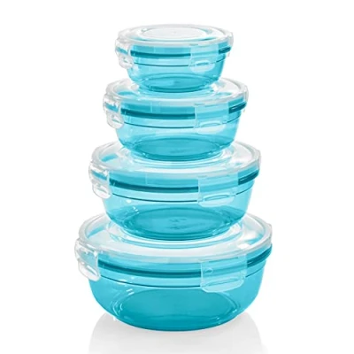 Afbeelding van Grizzly Voedseldozen met luchtdicht deksel clips, ronde vorm, 4 stuks, voedselopslag, waterdicht en lekvrij, BPA vrij