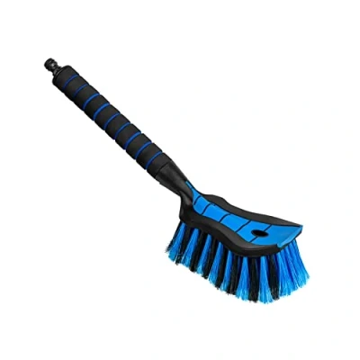 Afbeelding van ToM PaR Autowasborstel, waterborstel met slangaansluiting, autowasborstel wateraansluiting, dichte borstelharen, comfortabele handgreep, lengte 44 cm, blauw