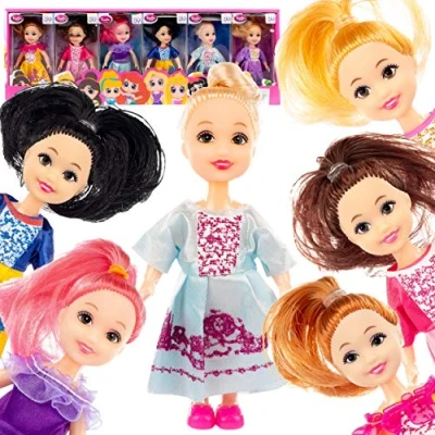 Afbeelding van Kinderplay KP1617 Set van 6 kleurrijke poppen poppenhuis Prinsessen voor Poppenhuisfiguren