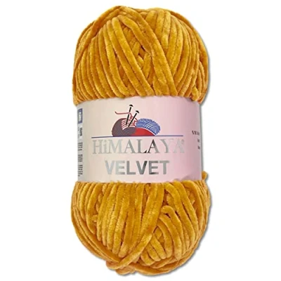 Afbeelding van Wohnkult Himalaya Velvet Dolfijnwol, 100 g, 40 kleuren om uit te kiezen, chenille breigaren, wollig en glanzend, voor accessoires, kleding dekens (90030), mosterd