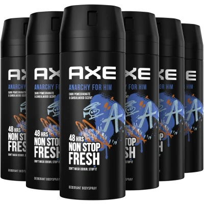 Afbeelding van Axe 48 H Fresh Deodorant Spray Anarchy For Him 6 x 150 ml